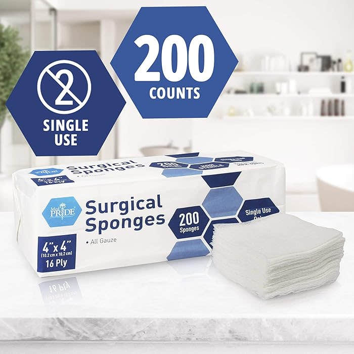 Medpride All Gauze Surgical Sponge Non-Sterile - 4”x 4”, 16-ply Extra Absorbent Sponges, 200/Box, Case of 10 (2,000 Count) Medpride All Gauze Surgical Sponge Non-Sterile - 4”x 4”, 16-ply Extra Absorbent Sponges, 200/Box, Case of 10 (2,000 Count)