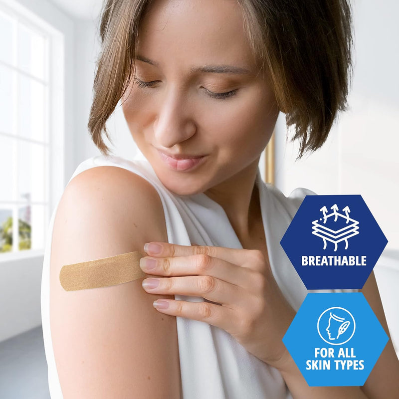 MedPride Sterile Fabric Adhesive Bandages, 3/4'' x 3" First Aid Bandages Coated with Hypoallergenic Adhesive & Non-Stick Pad - 100/Box, Case of 24 (2400 Count) MedPride Sterile Fabric Adhesive Bandages, 3/4'' x 3" First Aid Bandages Coated with Hypoallergenic Adhesive & Non-Stick Pad - 100/Box, Case of 24 (2400 Count)
