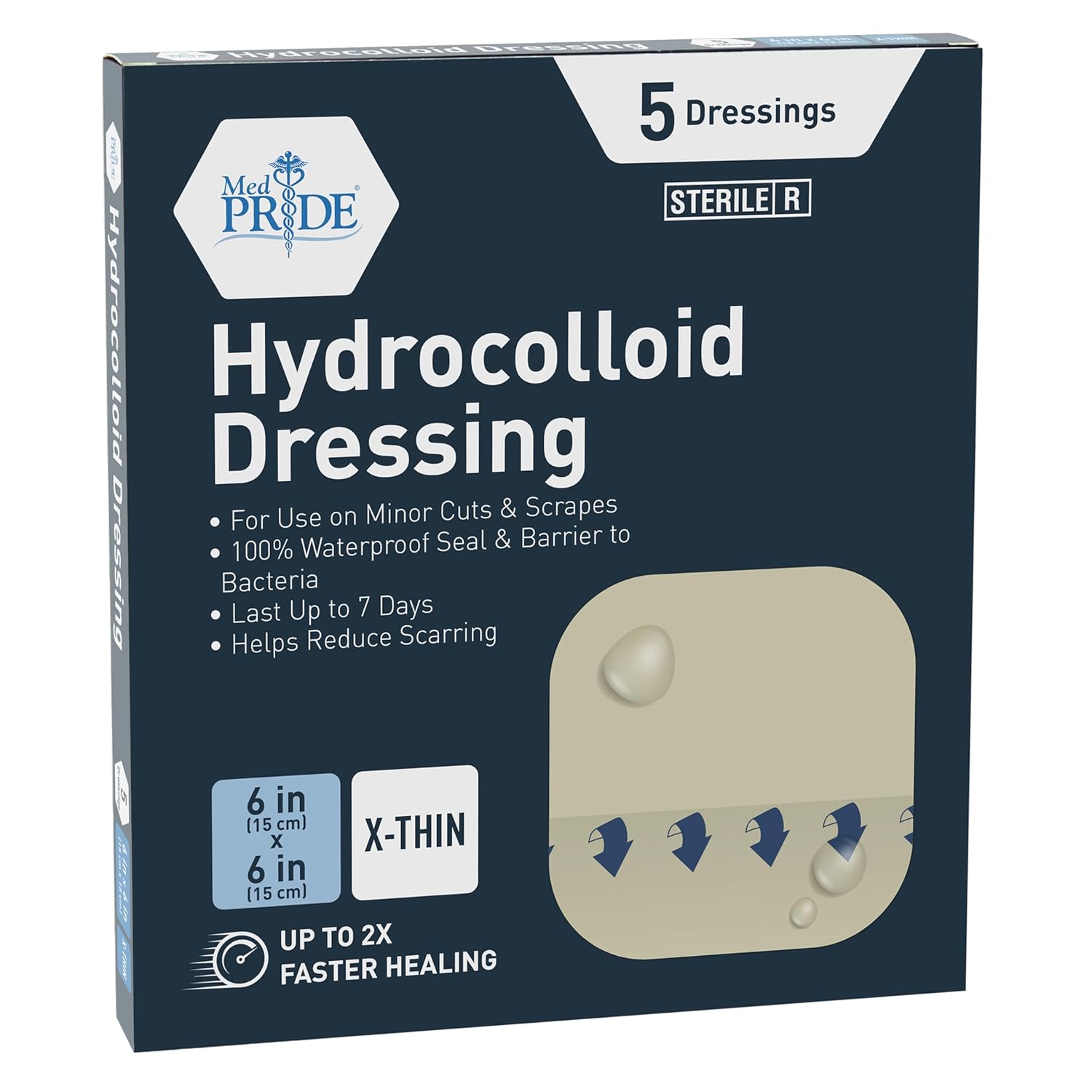 Medpride Hydrocolloid Wound Dressing Pads 6"x6" Extra Thin, Sterile Adhesive Patches, 5/Pack, Case of 12 (60 Count) Medpride Hydrocolloid Wound Dressing Pads 6"x6" Extra Thin, Sterile Adhesive Patches, 5/Pack, Case of 12 (60 Count)