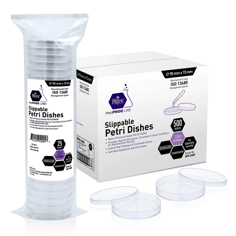 MedPride Slippable Petri Dishes with Lids, Sterile 90mmx15mm - 20 Pack of 25 (500 Count) MedPride Slippable Petri Dishes with Lids, Sterile 90mmx15mm - 20 Pack of 25 (500 Count)