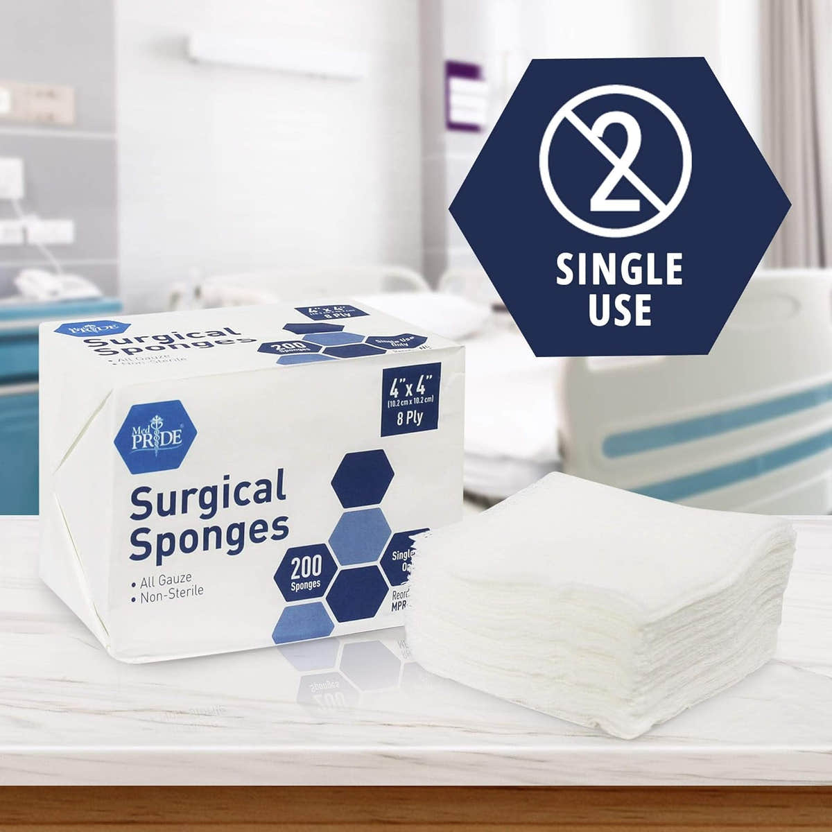 MedPride Surgical Sponges, 4''x4'', 8 Ply - Gauze Pads Non sterile 200/Box, Case of 20 (4000 Count) MedPride Surgical Sponges, 4''x4'', 8 Ply - Gauze Pads Non sterile 200/Box, Case of 20 (4000 Count)