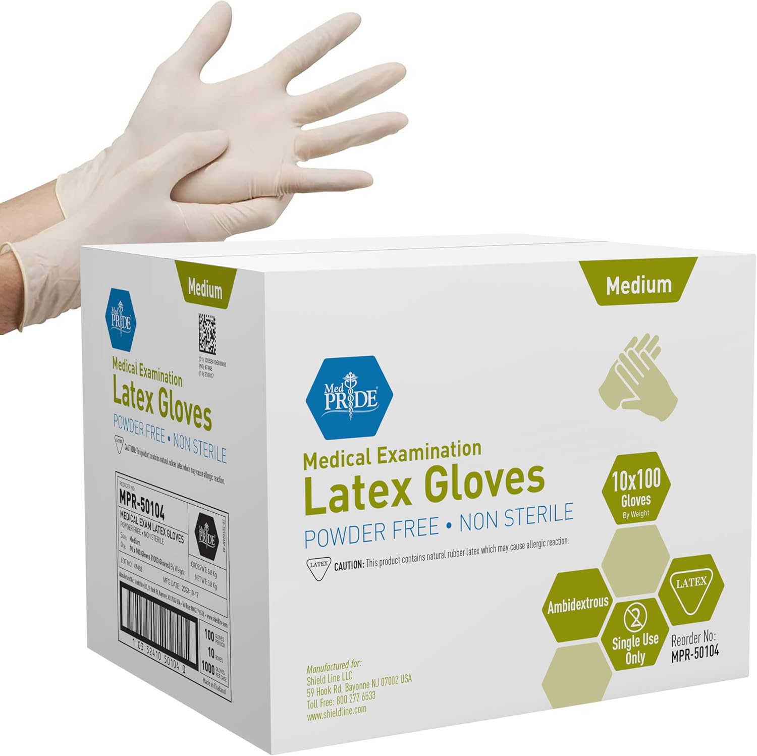 MedPride Latex Exam Gloves - 5 Mil Thick Non-Sterile - Powder Free - 100 Gloves / Case of 10 (1000 count) MedPride Latex Exam Gloves - 5 Mil Thick Non-Sterile - Powder Free - 100 Gloves / Case of 10 (1000 count)