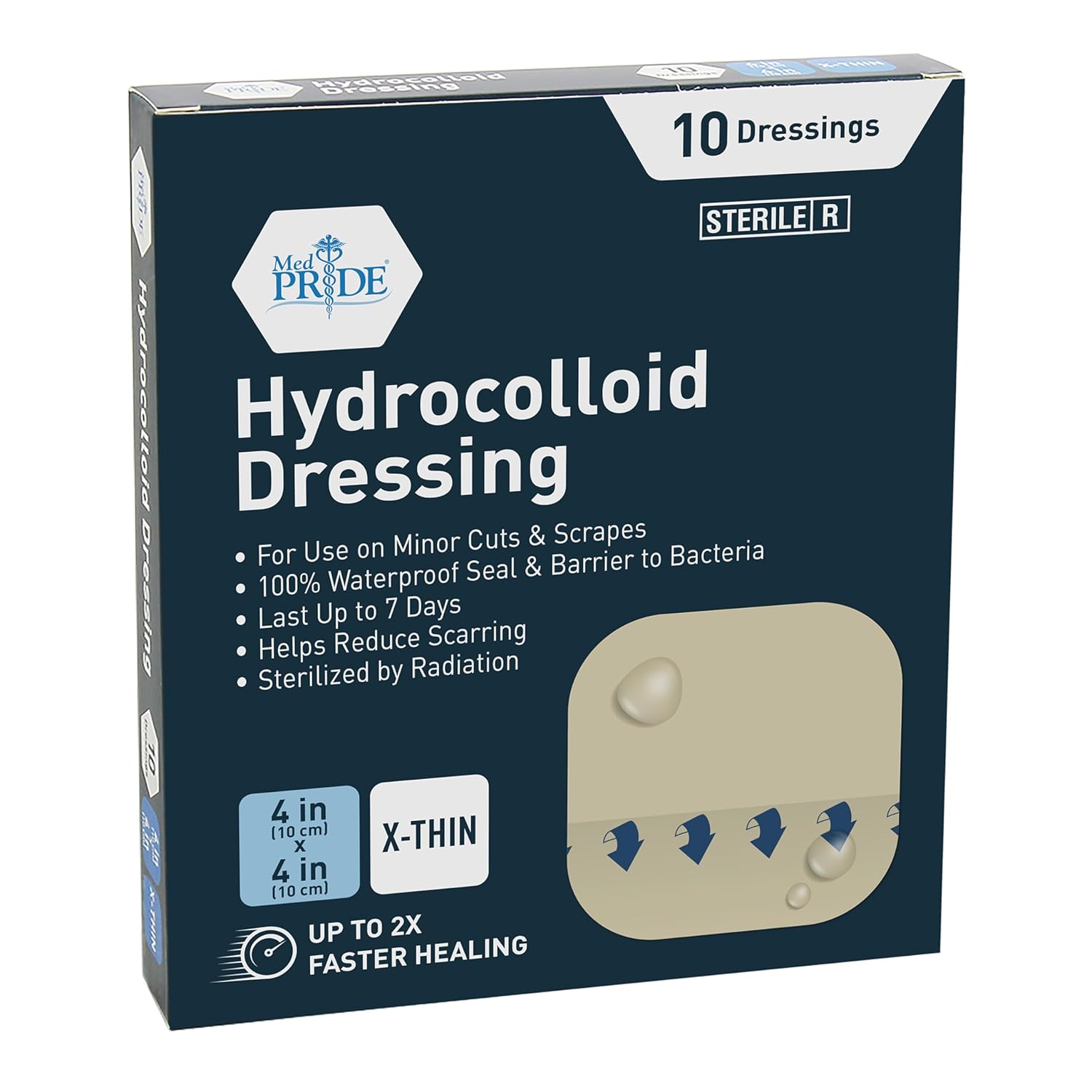 Medpride Hydrocolloid Wound Dressing Pads 4"x4" Extra Thin, Sterile Adhesive Patches, 10/Pack, Case of 20 (200 Count) Medpride Hydrocolloid Wound Dressing Pads 4"x4" Extra Thin, Sterile Adhesive Patches, 10/Pack, Case of 20 (200 Count)