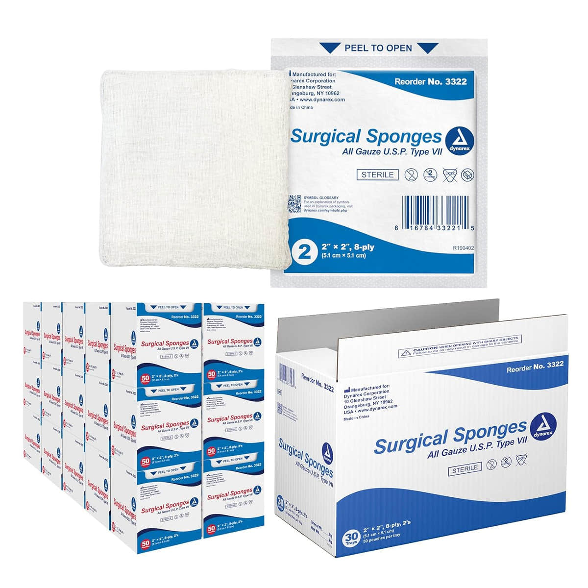 Dynarex Surgical Gauze Sponge - Sterile 2's, 2" x 2" 8 Ply - 50ea/bx, 30bxs/cs (1500 Count) Dynarex Surgical Gauze Sponge - Sterile 2's, 2" x 2" 8 Ply - 50ea/bx, 30bxs/cs (1500 Count)