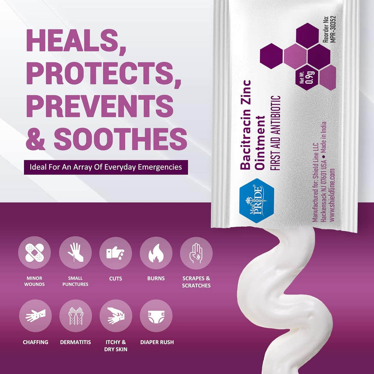 MedPride 0.9g Bacitracin Antibiotic Ointment with Zinc, First Aid Antibiotic Cream - 12/144/cs. (1728 Packets) MedPride 0.9g Bacitracin Antibiotic Ointment with Zinc, First Aid Antibiotic Cream - 12/144/cs. (1728 Packets)