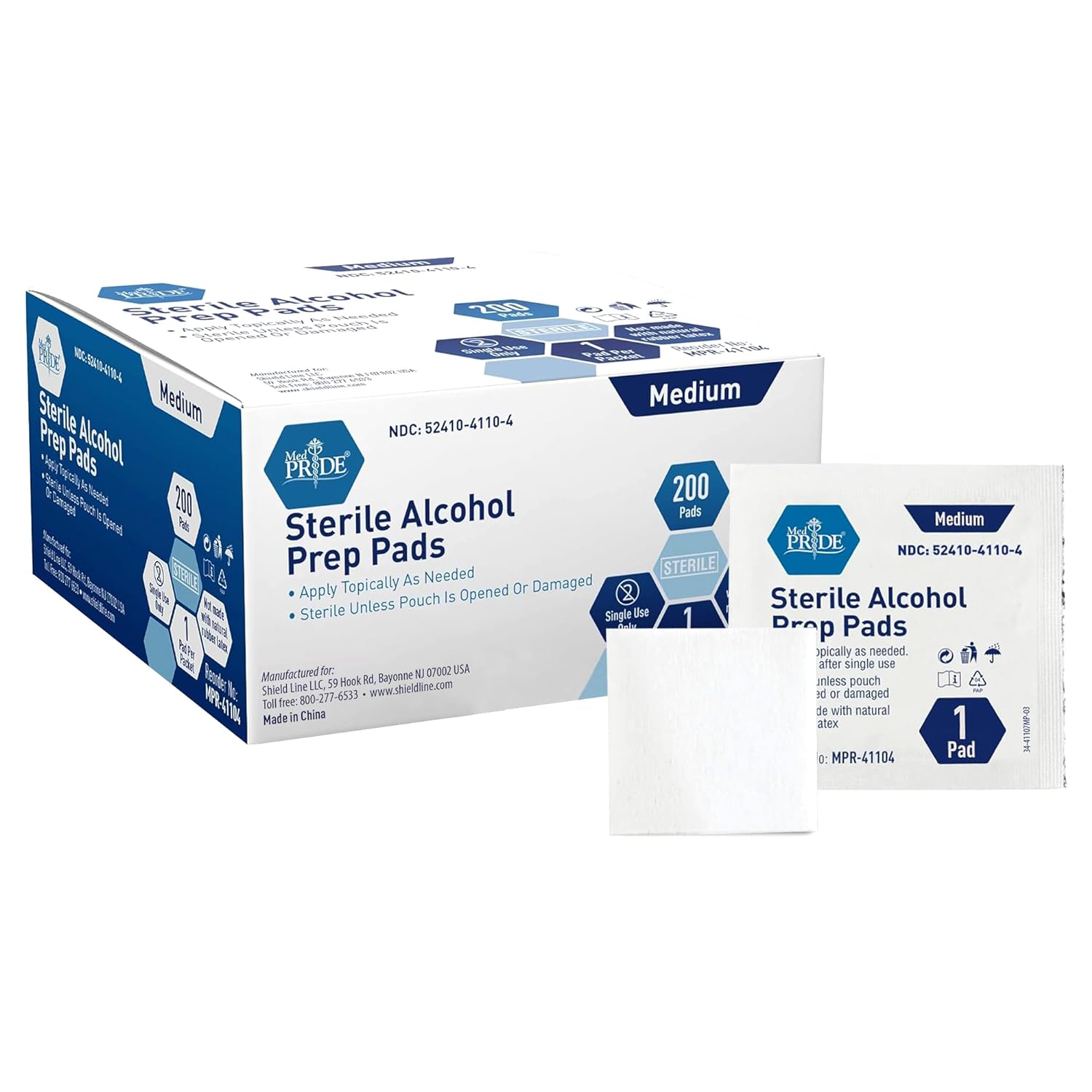 MedPride Sterile Alcohol Prep Pads - Medium - 200 pads, Case of 10 ( 2000 count) MedPride Sterile Alcohol Prep Pads - Medium - 200 pads, Case of 10 ( 2000 count)