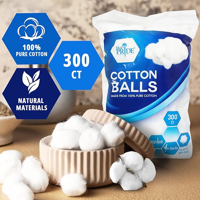 MedPride 100% Pure Cotton Balls, Regular, 300 ct - 48 bags/cs. (48 Count) MedPride 100% Pure Cotton Balls, Regular, 300 ct - 48 bags/cs. (48 Count)