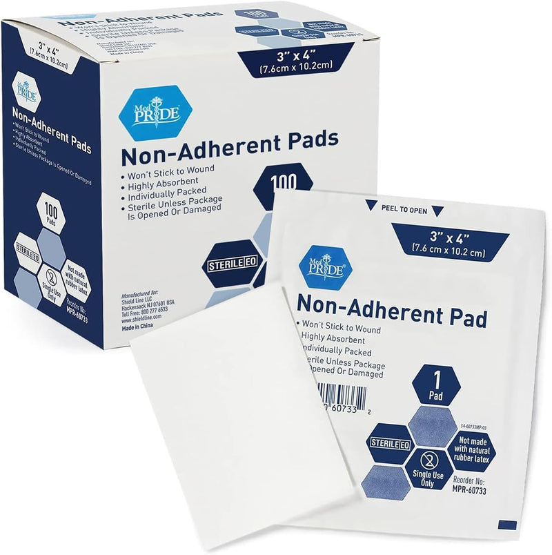 MedPride Sterile Non-Adherent Pads 3"x 4"| Non-Adhesive Wound Dressing | Highly Absorbent & Non-Stick, 100/box, Case of 12 (1200 Count) MedPride Sterile Non-Adherent Pads 3"x 4"| Non-Adhesive Wound Dressing | Highly Absorbent & Non-Stick, 100/box, Case of 12 (1200 Count)