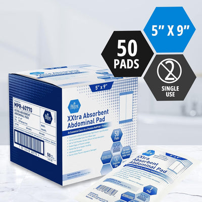 MedPride Extra Absorbent Abdominal Pad - 5x9 - Sterile - 50/box, Case of 12 (600 Count) MedPride Extra Absorbent Abdominal Pad - 5x9 - Sterile - 50/box, Case of 12 (600 Count)