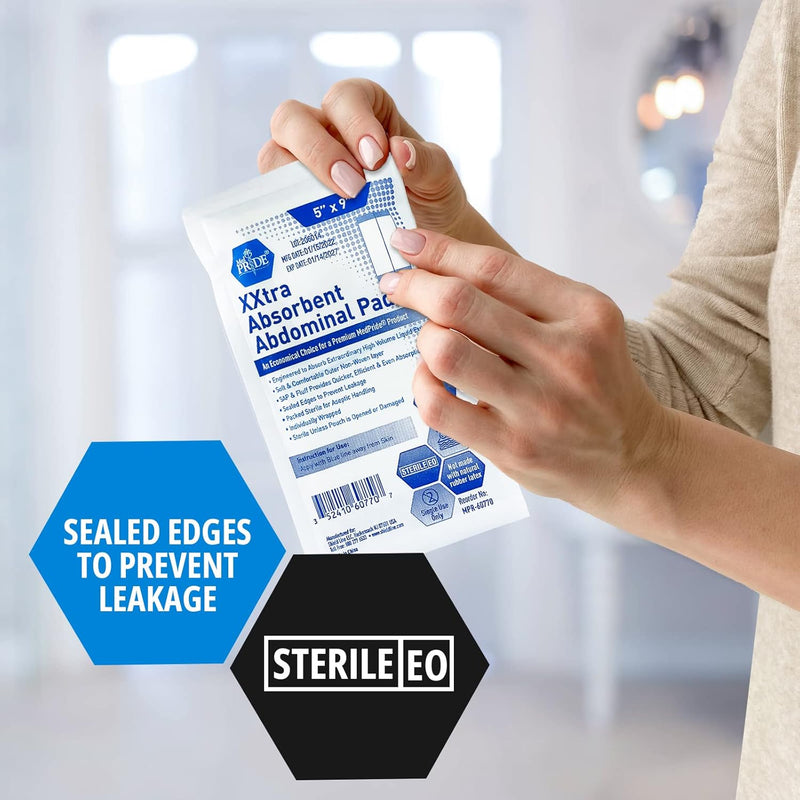 MedPride Extra Absorbent Abdominal Pad - 5x9 - Sterile - 50/box, Case of 12 (600 Count) MedPride Extra Absorbent Abdominal Pad - 5x9 - Sterile - 50/box, Case of 12 (600 Count)