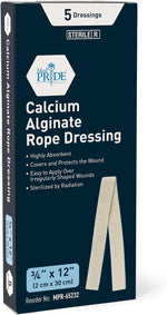 MedPride Calcium Alginate Rope Dressing, Sterile Hydrophilic Wound Dressing Rope for Open Wounds, Burns, Ulcers & Minor Traumas, 3/4"x12" - 5/Pack, Case of 12 (60 Count) MedPride Calcium Alginate Rope Dressing, Sterile Hydrophilic Wound Dressing Rope for Open Wounds, Burns, Ulcers & Minor Traumas, 3/4"x12" - 5/Pack, Case of 12 (60 Count)