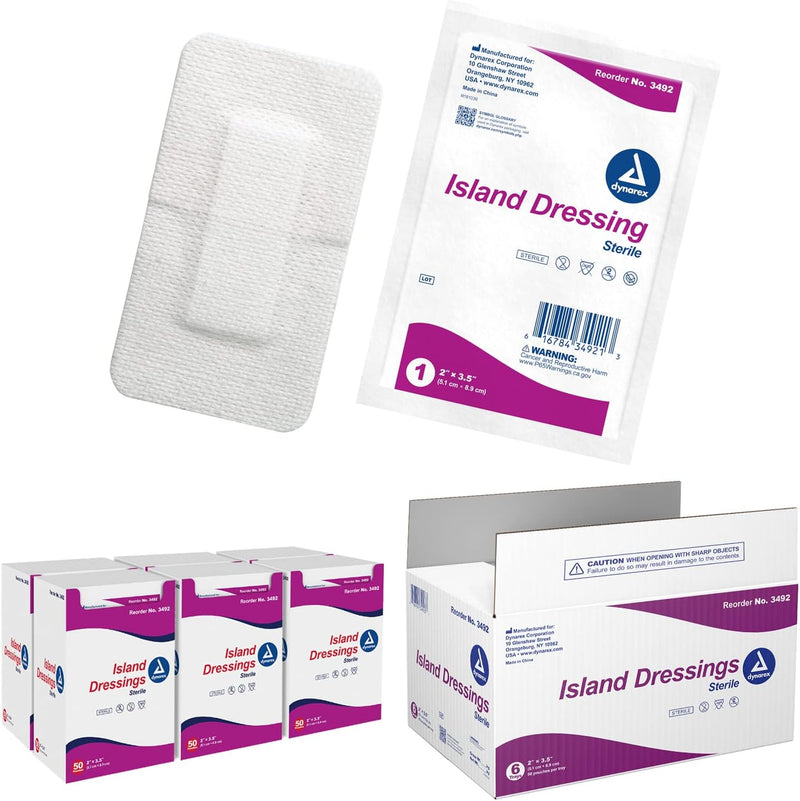 Dynarex Island Dressing Sterile, 2" x 3.5" - 50ea/bx 6bxs/cs (300 Count) Dynarex Island Dressing Sterile, 2" x 3.5" - 50ea/bx 6bxs/cs (300 Count)