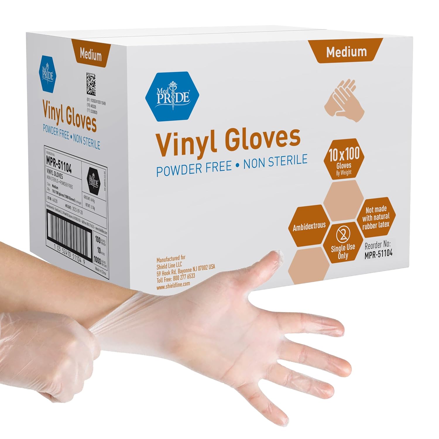 MedPride Vinyl General Purpose Gloves 4.3 Mil Thick Non-Sterile Powder Free - 100 Gloves / Case of 10 (1000 count) MedPride Vinyl General Purpose Gloves 4.3 Mil Thick Non-Sterile Powder Free - 100 Gloves / Case of 10 (1000 count)