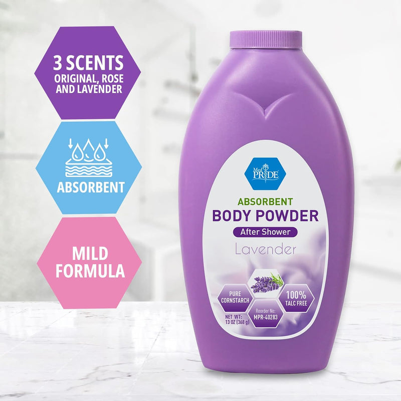 MedPride Body Powder w/seal - Lavender Bottle 13 oz, 24/cs. MedPride Body Powder w/seal - Lavender Bottle 13 oz, 24/cs.