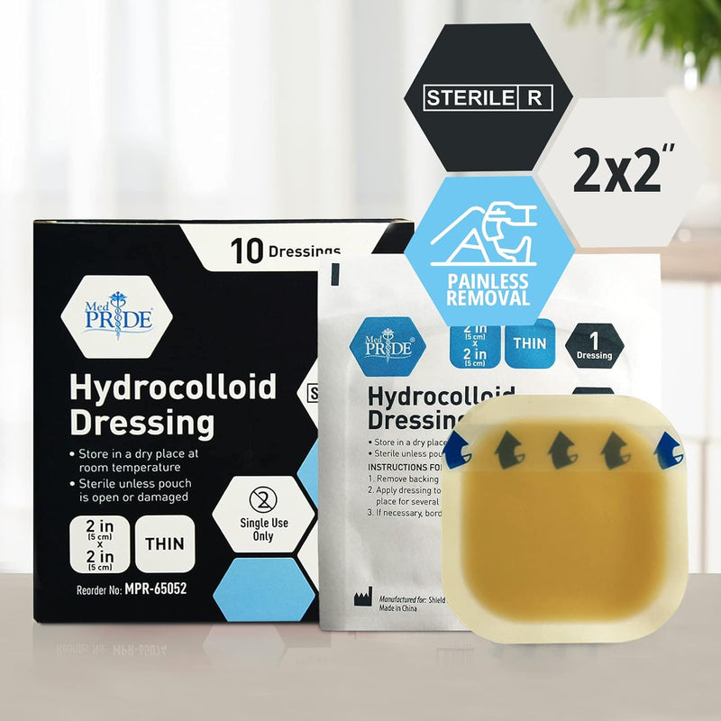 Medpride Hydrocolloid Wound Dressing Pads 2"x2" Thin, Sterile Adhesive Patches, 10/Pack, Case of 20 (200 Count) Medpride Hydrocolloid Wound Dressing Pads 2"x2" Thin, Sterile Adhesive Patches, 10/Pack, Case of 20 (200 Count)