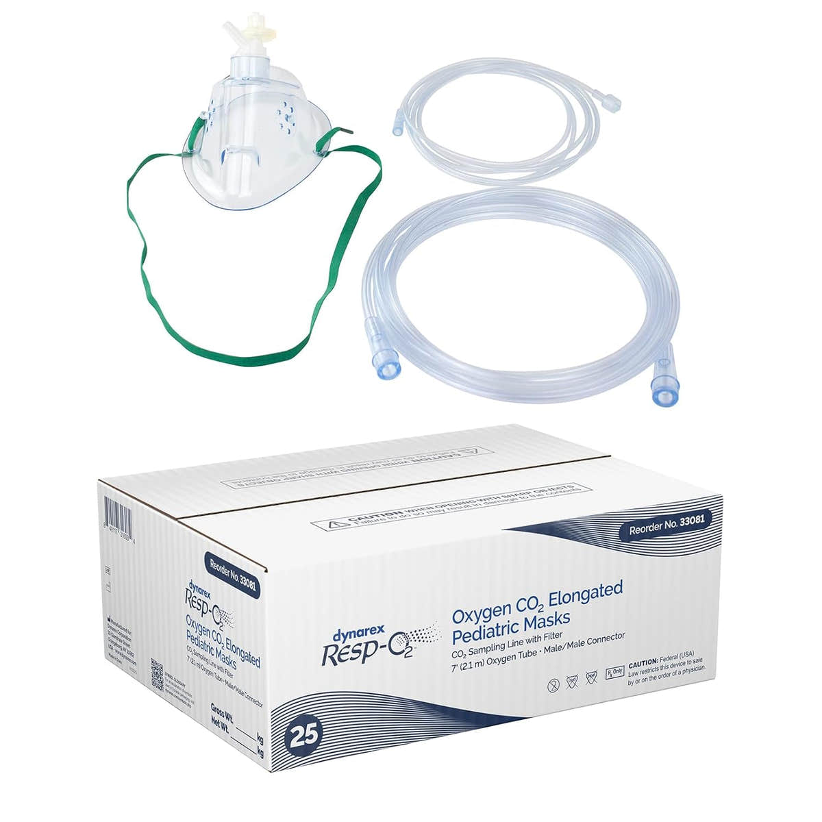 Dynarex EtCO2 Elongated Mask w/ CO2 sampling line w/ 7', 2.1 m - (25 Count) Dynarex EtCO2 Elongated Mask w/ CO2 sampling line w/ 7', 2.1 m - (25 Count)