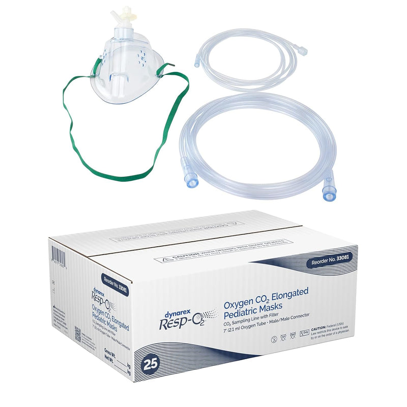 Dynarex EtCO2 Elongated Mask w/ CO2 sampling line w/ 7', 2.1 m - (25 Count) Dynarex EtCO2 Elongated Mask w/ CO2 sampling line w/ 7', 2.1 m - (25 Count)