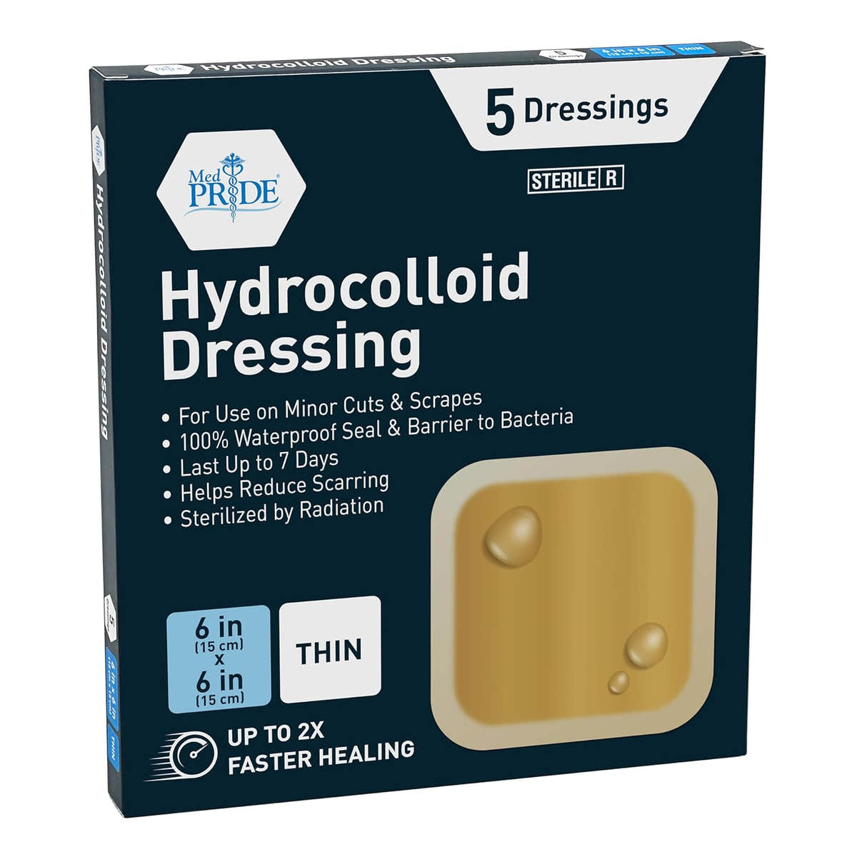 Medpride Hydrocolloid Wound Dressing Pads 6"x6" Thin, Sterile Adhesive Patches, 5/Pack, Case of 12 (60 Count) Medpride Hydrocolloid Wound Dressing Pads 6"x6" Thin, Sterile Adhesive Patches, 5/Pack, Case of 12 (60 Count)