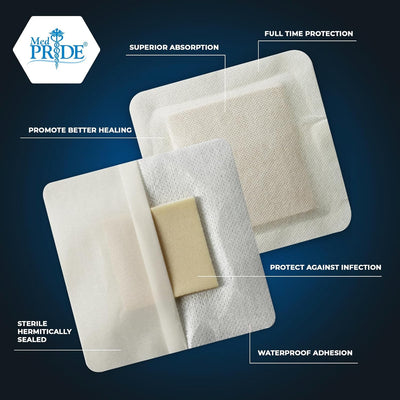 Medpride 4" x 4" Waterproof Adhesive Border Foam Wound Dressing, 10/Pack, Case of 20 (200 Count) Medpride 4" x 4" Waterproof Adhesive Border Foam Wound Dressing, 10/Pack, Case of 20 (200 Count)