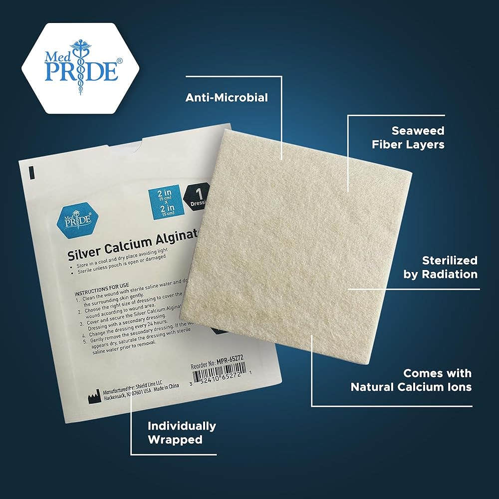 MedPride Silver Calcium Alginate Dressing, 2"x2" - 10/Box, Case of 10 (100 Count) MedPride Silver Calcium Alginate Dressing, 2"x2" - 10/Box, Case of 10 (100 Count)