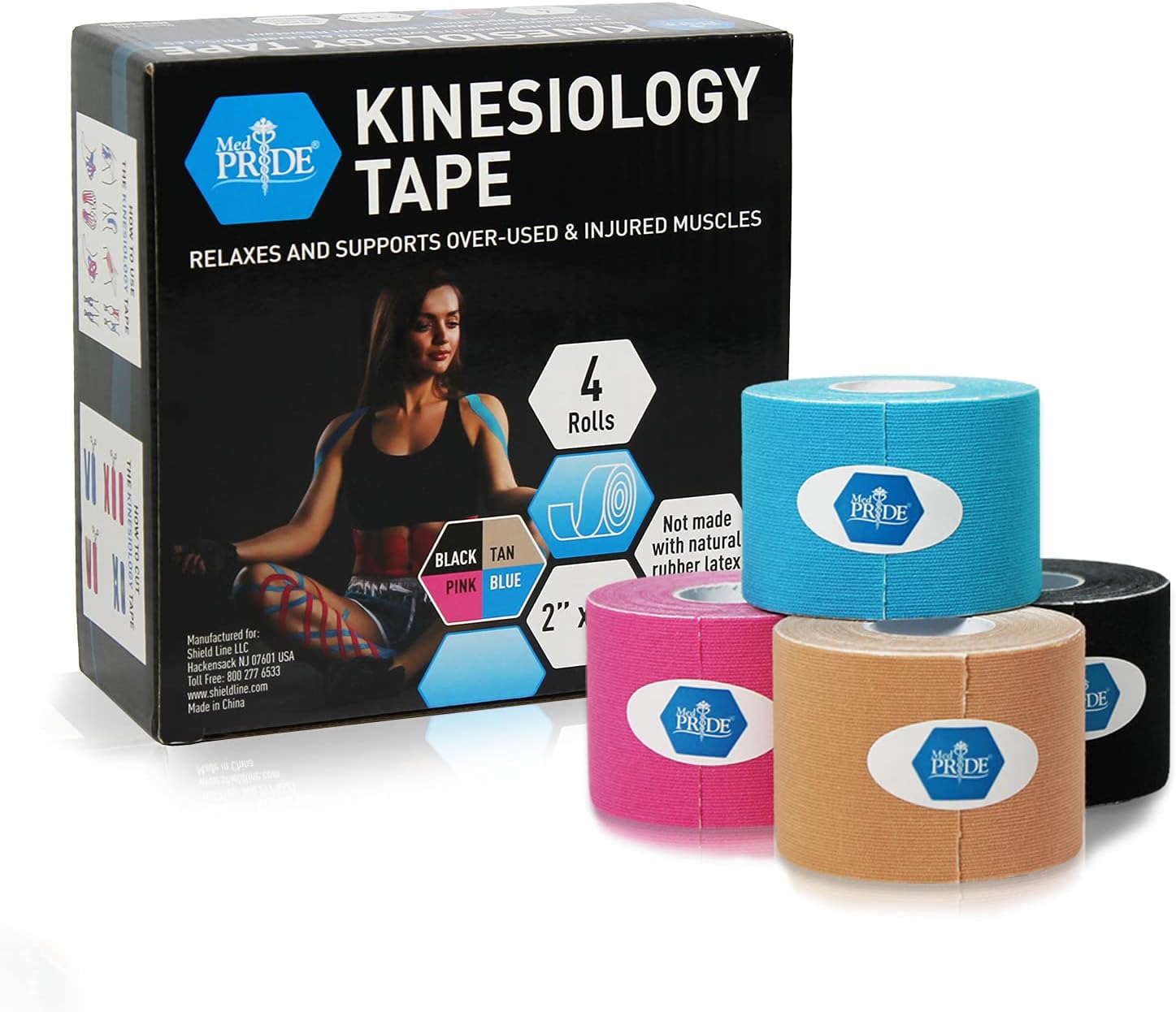 MedPride Kinesiology Tape - Mixed Colors - 2" x 5m - 4 Rolls/Box, Case of 30 (120 Count) MedPride Kinesiology Tape - Mixed Colors - 2" x 5m - 4 Rolls/Box, Case of 30 (120 Count)