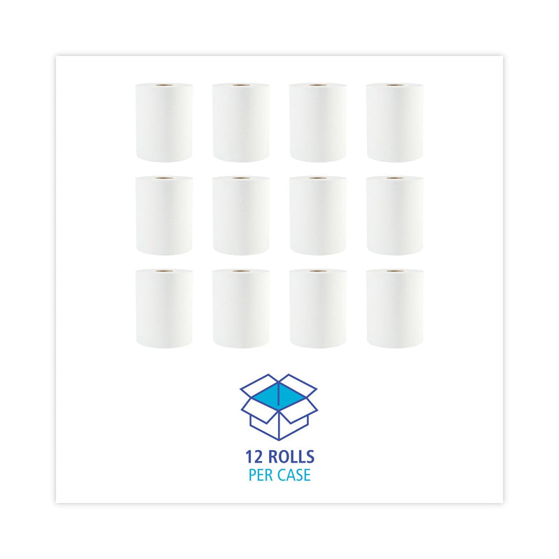 Boardwalk Hardwound Paper Towels, 1-Ply, 8" x 600 ft, White, 2" Core, 12 Rolls/Carton Boardwalk Hardwound Paper Towels, 1-Ply, 8" x 600 ft, White, 2" Core, 12 Rolls/Carton