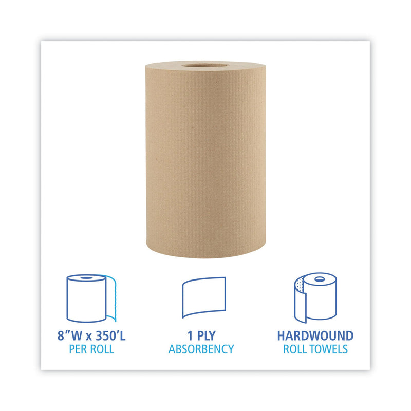 Boardwalk Hardwound Paper Towels, 1-Ply, 8" x 350 ft, Natural, 12 Rolls/Carton Boardwalk Hardwound Paper Towels, 1-Ply, 8" x 350 ft, Natural, 12 Rolls/Carton
