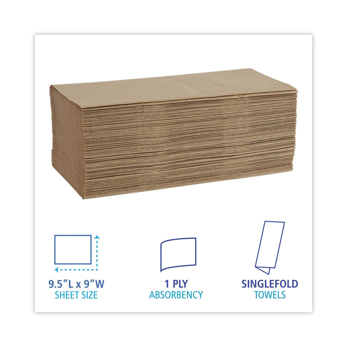 Boardwalk Singlefold Paper Towels, 1-Ply, 9 x 9.45, Natural, 250/Pack, 16 Packs/Carton Boardwalk Singlefold Paper Towels, 1-Ply, 9 x 9.45, Natural, 250/Pack, 16 Packs/Carton