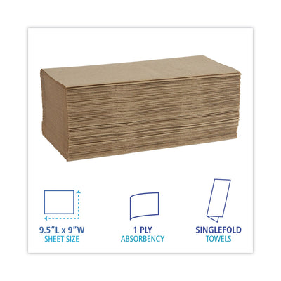Boardwalk Singlefold Paper Towels, 1-Ply, 9 x 9.45, Natural, 250/Pack, 16 Packs/Carton Boardwalk Singlefold Paper Towels, 1-Ply, 9 x 9.45, Natural, 250/Pack, 16 Packs/Carton