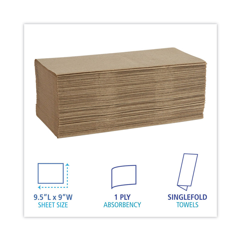 Boardwalk Singlefold Paper Towels, 1-Ply, 9 x 9.45, Natural, 250/Pack, 16 Packs/Carton Boardwalk Singlefold Paper Towels, 1-Ply, 9 x 9.45, Natural, 250/Pack, 16 Packs/Carton