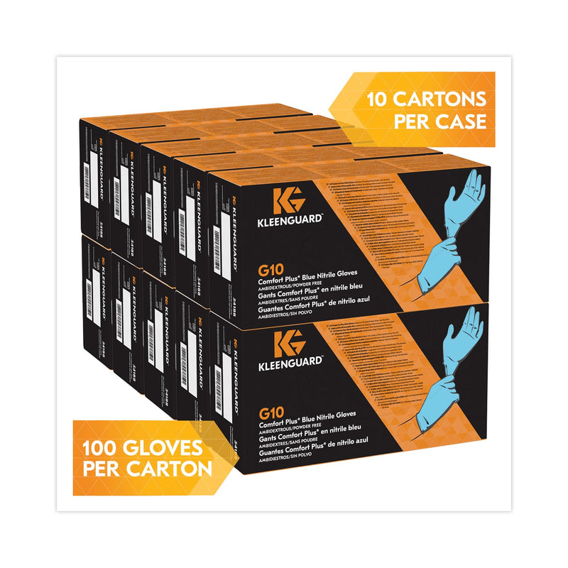 KleenGuard G10 Comfort Plus Blue Nitrile Gloves, Light Blue, Large, 1,000/Carton KleenGuard G10 Comfort Plus Blue Nitrile Gloves, Light Blue, Large, 1,000/Carton