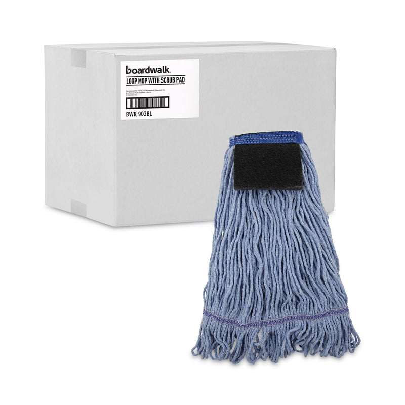 Boardwalk Mop Head, Loop-End, Cotton With Scrub Pad, Medium, 12/Carton Boardwalk Mop Head, Loop-End, Cotton With Scrub Pad, Medium, 12/Carton