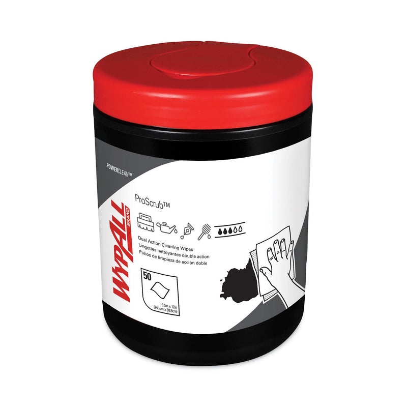 WypAll Power Clean ProScrub Pre-Saturated Wipes, 12 x 9.5, Citrus Scent, Green/White, 50/Canister, 8 Canisters/Carton WypAll Power Clean ProScrub Pre-Saturated Wipes, 12 x 9.5, Citrus Scent, Green/White, 50/Canister, 8 Canisters/Carton