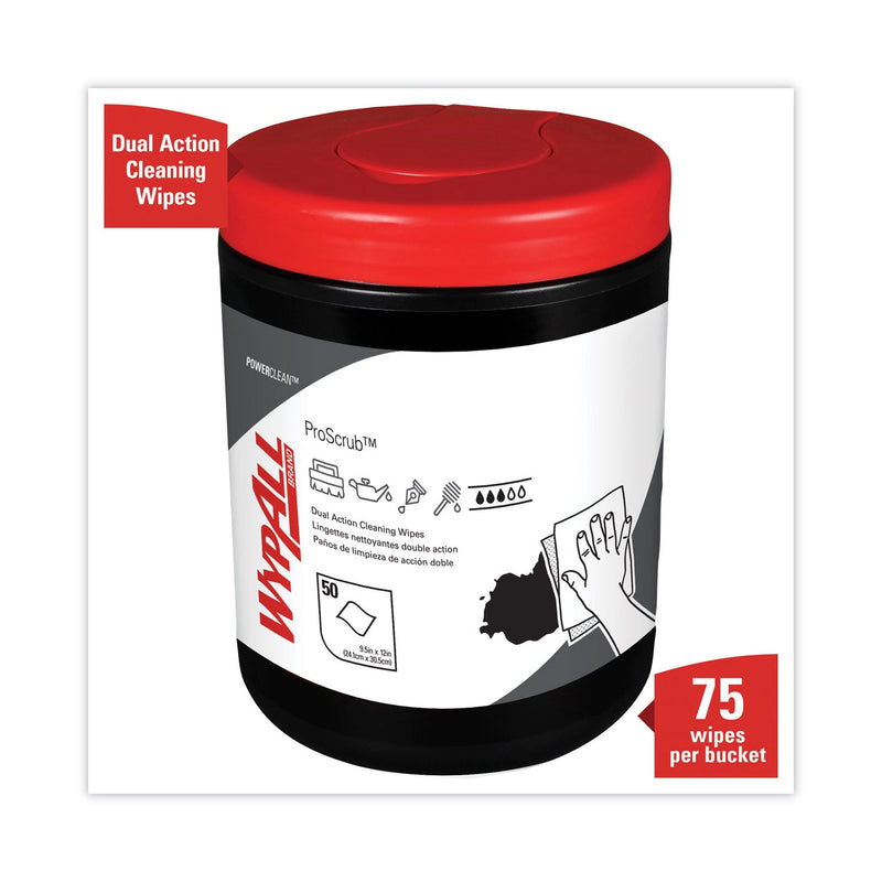 WypAll Power Clean ProScrub Pre-Saturated Wipes, 12 x 9.5, Citrus Scent, Green/White, 50/Canister, 8 Canisters/Carton WypAll Power Clean ProScrub Pre-Saturated Wipes, 12 x 9.5, Citrus Scent, Green/White, 50/Canister, 8 Canisters/Carton