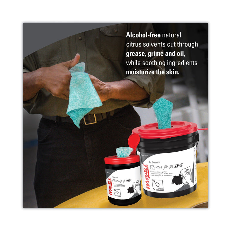 WypAll Power Clean ProScrub Pre-Saturated Wipes, 12 x 9.5, Citrus Scent, Green/White, 50/Canister, 8 Canisters/Carton WypAll Power Clean ProScrub Pre-Saturated Wipes, 12 x 9.5, Citrus Scent, Green/White, 50/Canister, 8 Canisters/Carton