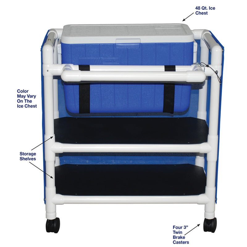 MJM International 810-2 Hydration / ice cart, with 2 storage shelves, skirt cover and panels, 48 qt ice chest MJM International 810-2 Hydration / ice cart, with 2 storage shelves, skirt cover and panels, 48 qt ice chest