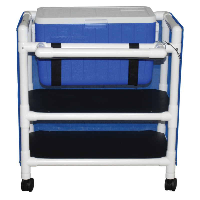 MJM International 810-2 Hydration / ice cart, with 2 storage shelves, skirt cover and panels, 48 qt ice chest MJM International 810-2 Hydration / ice cart, with 2 storage shelves, skirt cover and panels, 48 qt ice chest