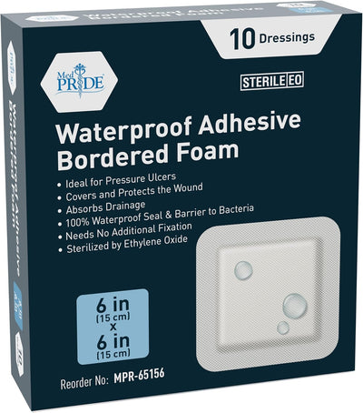 Medpride 6" x 6" Waterproof Adhesive Border Foam Wound Dressing, 10/Pack, Case of 20 (200 Count) Medpride 6" x 6" Waterproof Adhesive Border Foam Wound Dressing, 10/Pack, Case of 20 (200 Count)