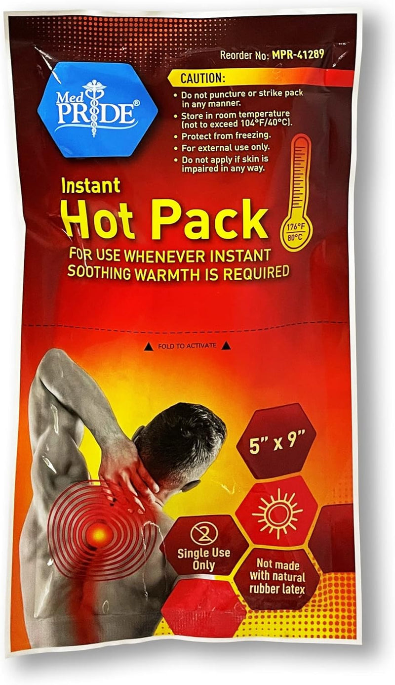 MedPride Instant Hot Packs Disposable Warm Compress Heating Pads - 5" x 9" - 24/cs. MedPride Instant Hot Packs Disposable Warm Compress Heating Pads - 5" x 9" - 24/cs.