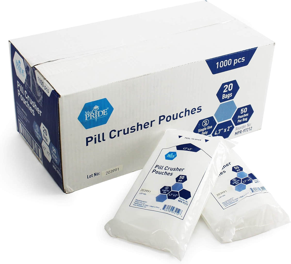 MedPride Pill Crusher Pouches 4.7" x 2 - 50 Pouches x 20Bags/Case (1000 Count) MedPride Pill Crusher Pouches 4.7" x 2 - 50 Pouches x 20Bags/Case (1000 Count)