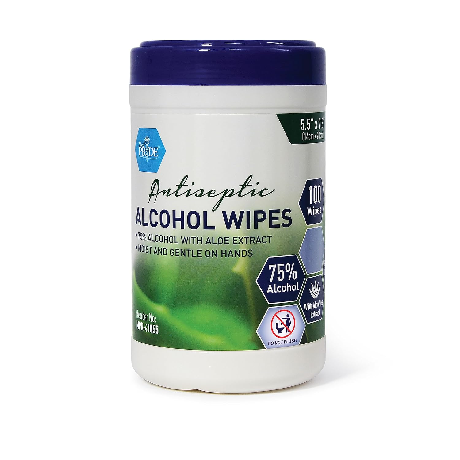 MedPride Antiseptic Alcohol Wipes with Aloe Vera - 75% Alcohol - 100/canister - 12 canisters/cs Total Of 1200 counts MedPride Antiseptic Alcohol Wipes with Aloe Vera - 75% Alcohol - 100/canister - 12 canisters/cs Total Of 1200 counts