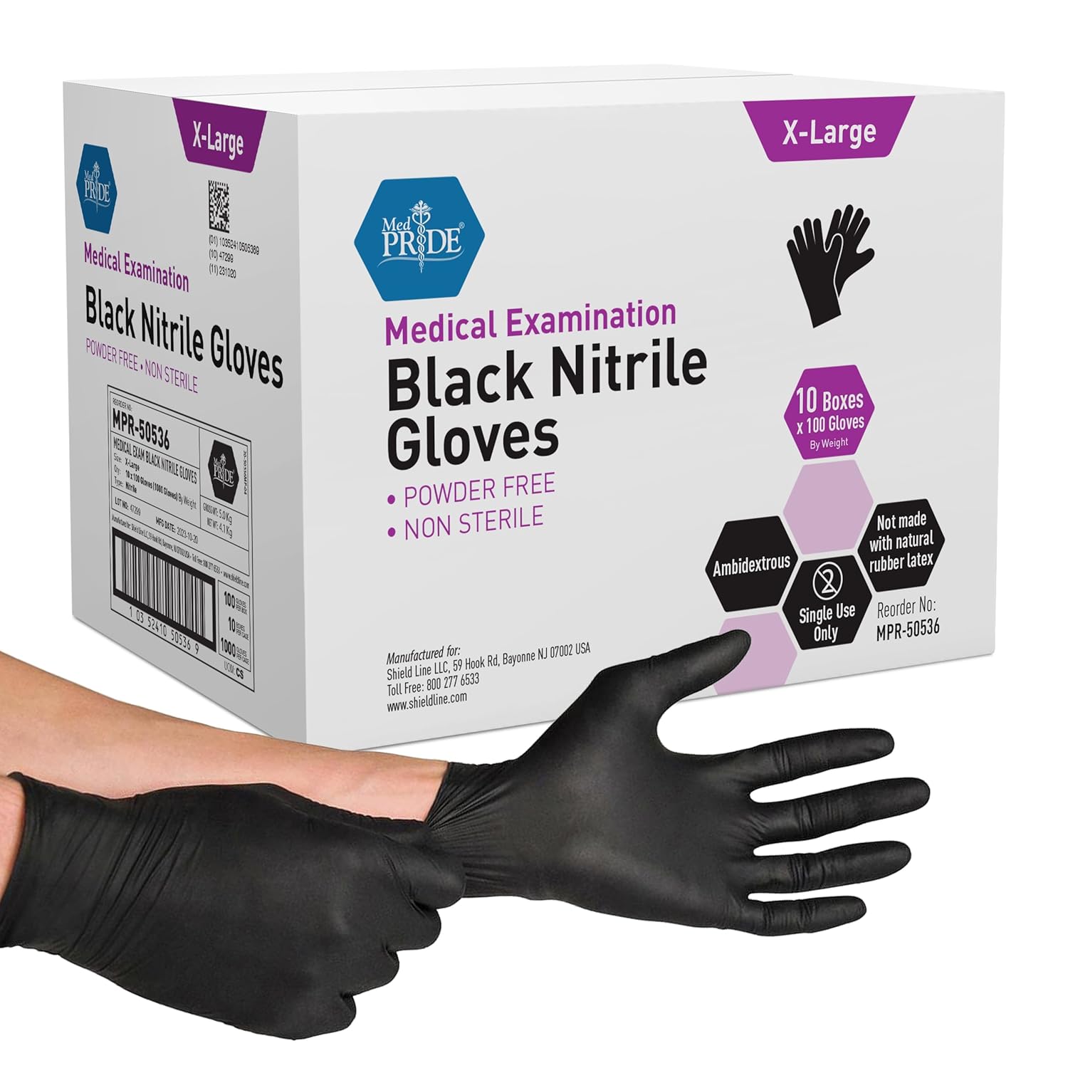 MedPride Black Nitrile Exam Non-Sterile Powder Free Gloves - 6 MIl Thick - 100 Gloves / Case of 10 MedPride Black Nitrile Exam Non-Sterile Powder Free Gloves - 6 MIl Thick - 100 Gloves / Case of 10