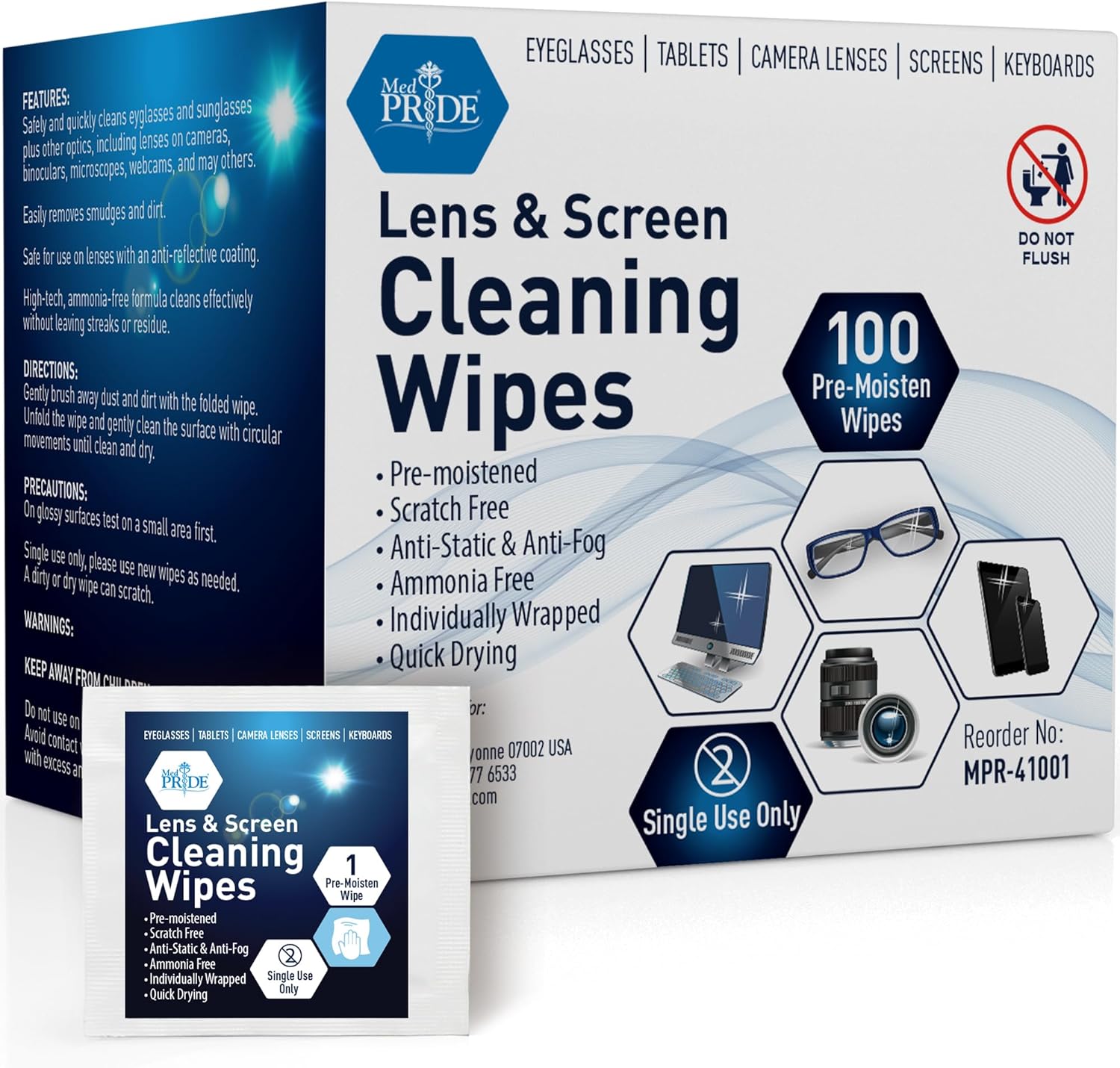MedPride Premoistened Lens Cleaning Wipes - 6" x 5"- 100 wipes/ Case of 50 (5000 count) MedPride Premoistened Lens Cleaning Wipes - 6" x 5"- 100 wipes/ Case of 50 (5000 count)