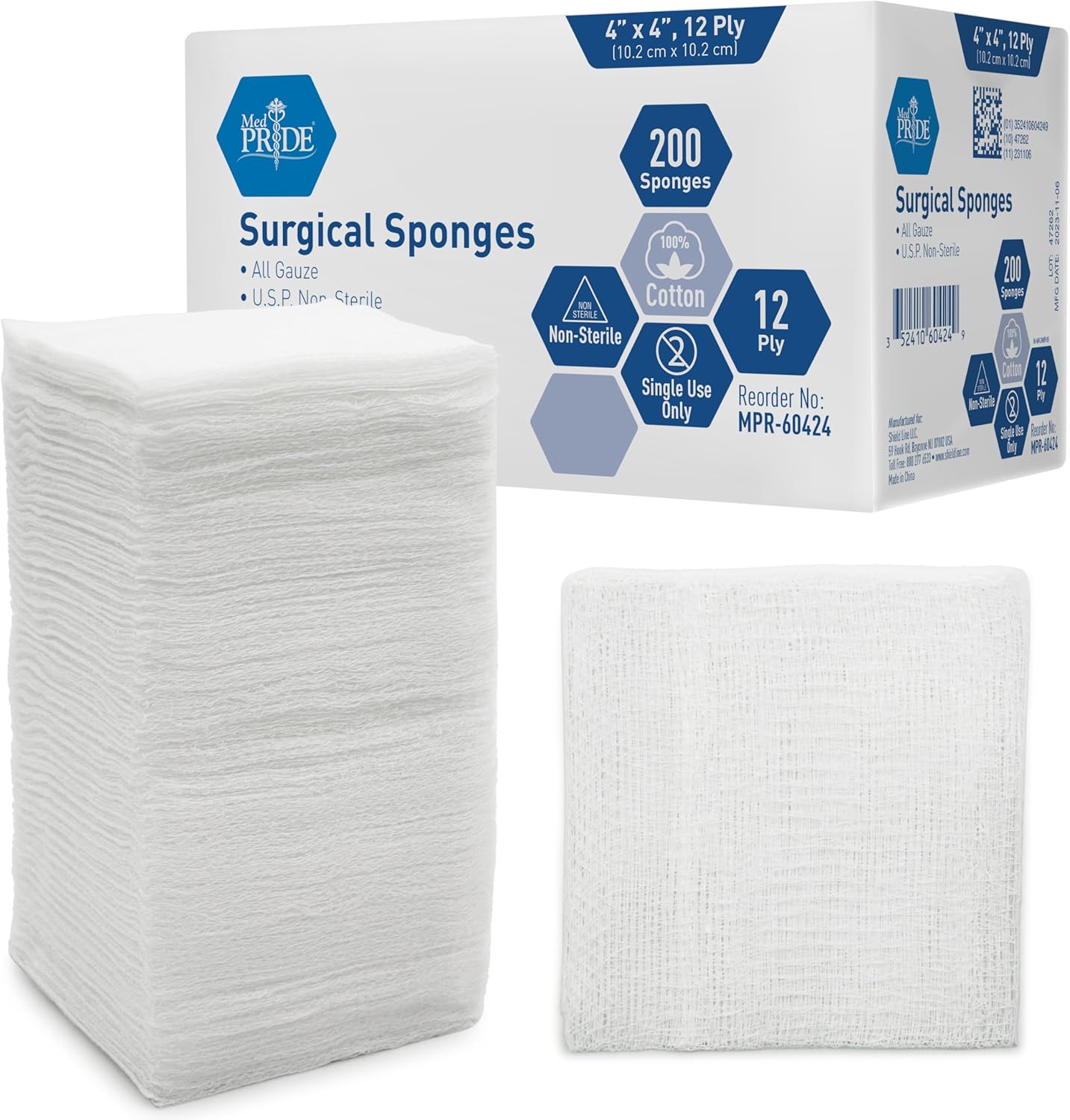 Medpride All Gauze Surgical Sponge Non-Sterile - 4”x 4”, 12-ply Extra Absorbent Sponges, 200/Box, Case of 10 (2,000 Count) Medpride All Gauze Surgical Sponge Non-Sterile - 4”x 4”, 12-ply Extra Absorbent Sponges, 200/Box, Case of 10 (2,000 Count)