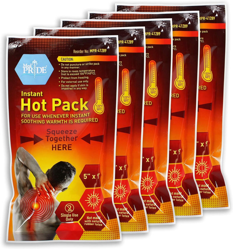 MedPride Instant Hot Packs Disposable Warm Compress Heating Pads - 5" x 9" - 24/cs. MedPride Instant Hot Packs Disposable Warm Compress Heating Pads - 5" x 9" - 24/cs.