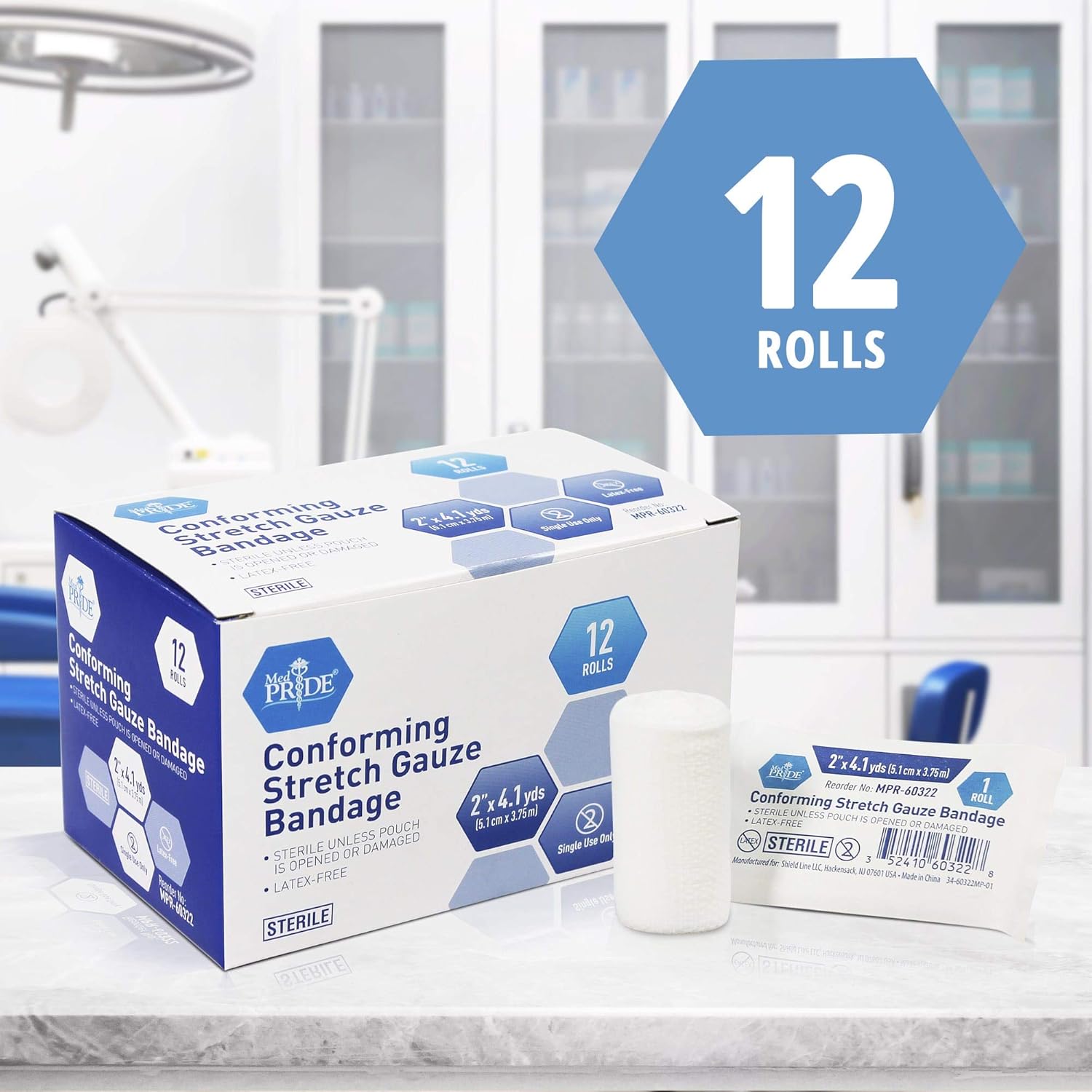 MedPride Conforming Stretch Gauze Bandage Roll, Sterile - 12 Rolls/Box, Case of 8 (96 Count) MedPride Conforming Stretch Gauze Bandage Roll, Sterile - 12 Rolls/Box, Case of 8 (96 Count)
