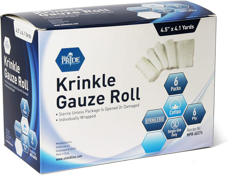 MedPride Krinkle Gauze Roll 4.5" x 4.1 yd - Sterile - 6 rolls/box, Case of 24 (144 Count) MedPride Krinkle Gauze Roll 4.5" x 4.1 yd - Sterile - 6 rolls/box, Case of 24 (144 Count)