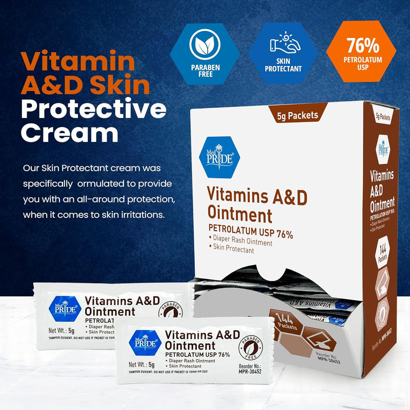 MedPride Vitamins A & D Ointment - 5g Packets - 144 packets/box, Case of 6 (864Count) MedPride Vitamins A & D Ointment - 5g Packets - 144 packets/box, Case of 6 (864Count)