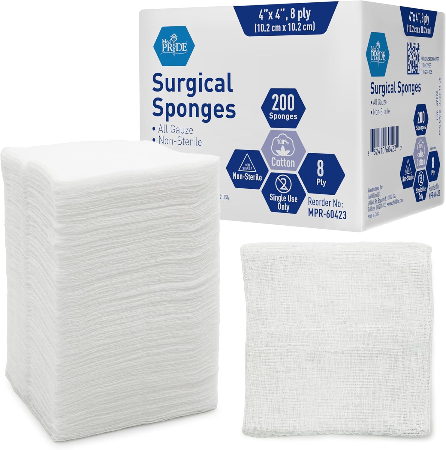 MedPride Surgical Sponges, 4''x4'', 8 Ply - Gauze Pads Non sterile 200/Box, Case of 20 (4000 Count) MedPride Surgical Sponges, 4''x4'', 8 Ply - Gauze Pads Non sterile 200/Box, Case of 20 (4000 Count)