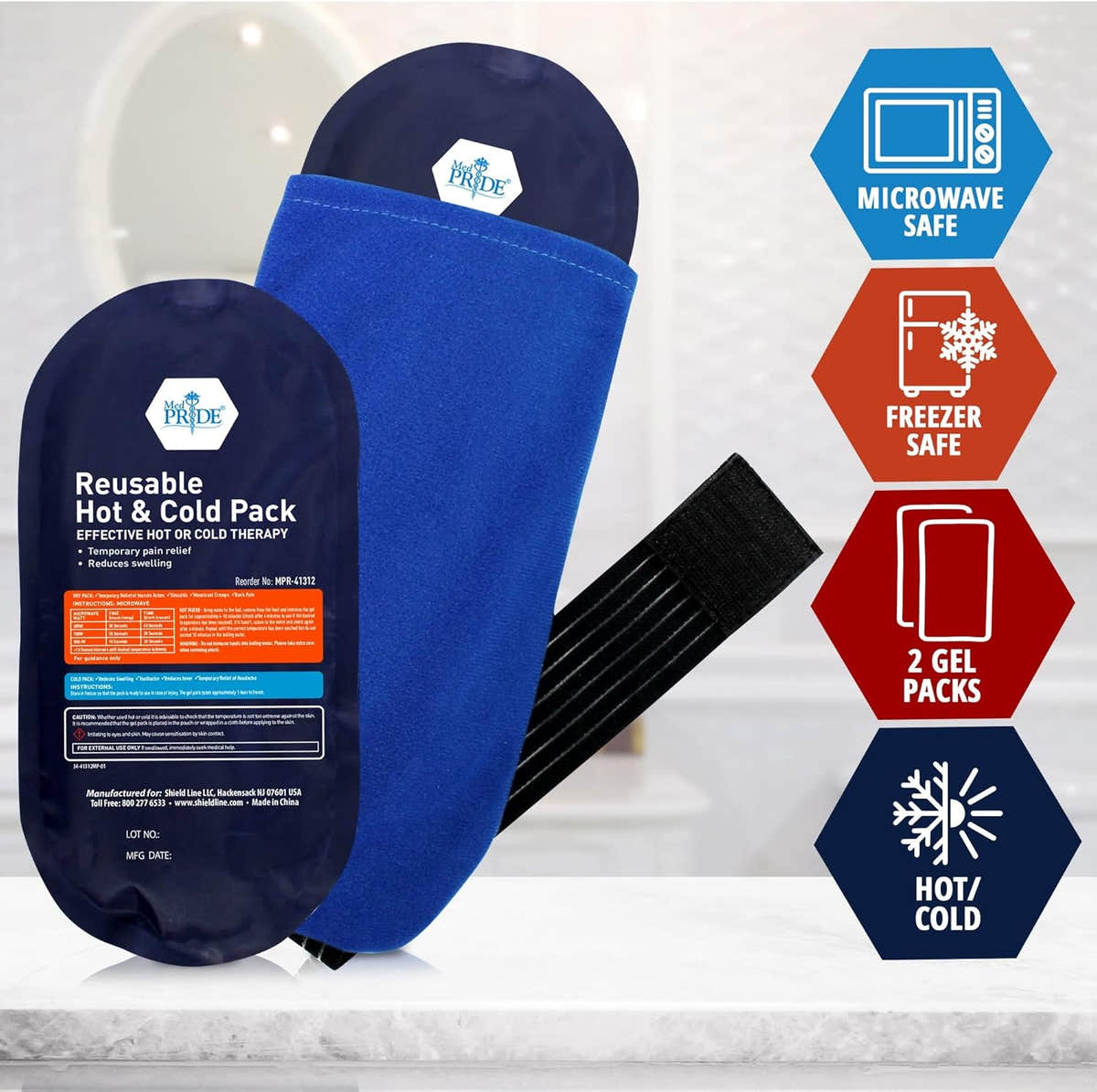 MedPride Reusable Hot and Cold Packs Set - 10.4" x 5.3" w/Sleeve & Belt - 24 bxs/cs. MedPride Reusable Hot and Cold Packs Set - 10.4" x 5.3" w/Sleeve & Belt - 24 bxs/cs.